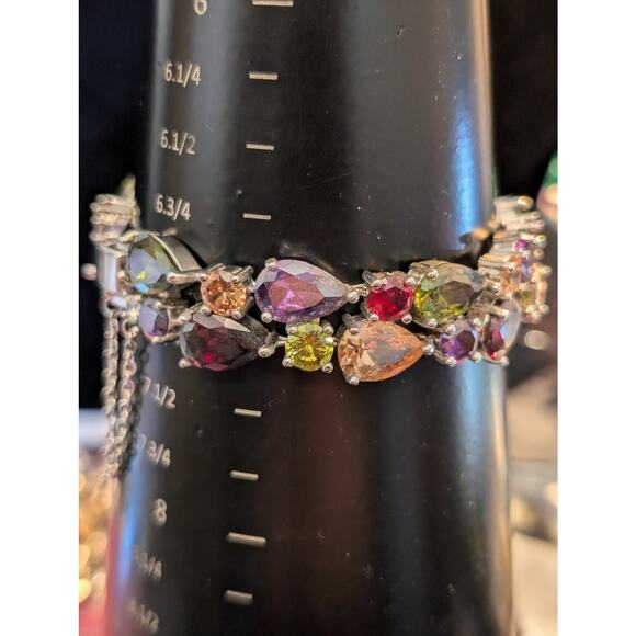 Multi-Colored Multi-Shaped Austrian Crystal Bracelet Marked 925 Sterling Silver - Picture 7 of 15